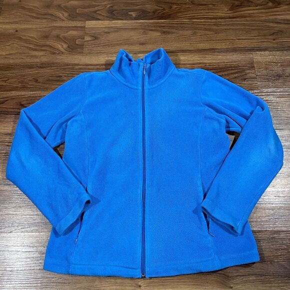 Uniqlo Fleece Jacket Blue Full Zip Sherpa Mock Neck Pockets Sweater Womens Large - Picture 1 of 5